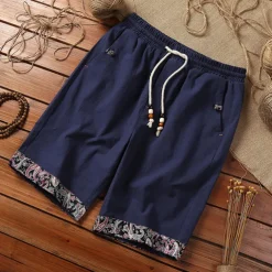 Men's Linen Shorts Summer Shorts Crop Patchwork Drawstring Elastic Waist Plain Comfort Breathable Outdoor Daily Going out Fashion Casual Black White