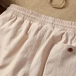 Men's Linen Shorts Summer Shorts Crop Patchwork Drawstring Elastic Waist Plain Comfort Breathable Outdoor Daily Going out Fashion Casual Black White