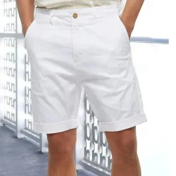 Men's Linen Shorts Summer Shorts Beach Shorts Button Pocket Plain Comfort Breathable Short Holiday Vacation Beach Linen Cotton Blend Hawaiian Boho Black White