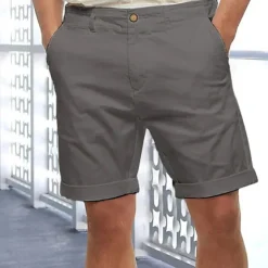 Men's Linen Shorts Summer Shorts Beach Shorts Button Pocket Plain Comfort Breathable Short Holiday Vacation Beach Linen Cotton Blend Hawaiian Boho Black White