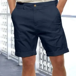 Men's Linen Shorts Summer Shorts Beach Shorts Button Pocket Plain Comfort Breathable Short Holiday Vacation Beach Linen Cotton Blend Hawaiian Boho Black White