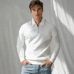 Men's Linen Silk Cotton Quarter Zip Pullover Sweater Knit Half Zip Knitwear Elegant Home Dailywear Clothing Apparel Fall Winter Black White S M L