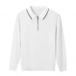 Men's Linen Silk Cotton Quarter Zip Pullover Sweater Knit Half Zip Knitwear Elegant Home Dailywear Clothing Apparel Fall Winter Black White S M L