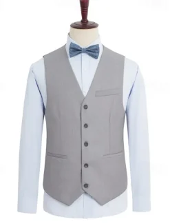 Men's Linen Suits Wedding Shorts Waistcoat Beach Summer Solid Formal Light Blue Sky Blue Dark Navy Colored Causal 2 Piece Tailored Fit