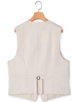 Men's Linen Waistcoat Suits Wedding Shorts Vest Summer Solid Formal Light Blue Sky Blue Dark Navy Colored Causal 2 Piece Tailored Fit