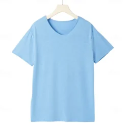 Men's Linen-like T Shirt Moisture Wicking Shirts Plain V Neck Street Causal Short Sleeve V Neck Vintage Clothing Apparel Retro Basic Casual Comfortable