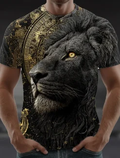 Men's Lion 3D T Shirt Short Sleeve T shirt 3D Print Crew Neck Shirt Exaggerated Designer Party Street Casual Yellow Red Purple Summer Spring All Seasons Clothing Apparel S M L XL XXL XXXL