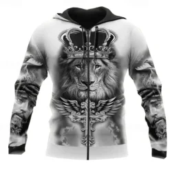 Men's Lion Graphic Prints Hoodie Hoodies Sweatshirt Streetwear Casual Long Sleeve Hooded Sports & Outdoor Daily Sports Yellow / Black Black & Yellow Zipper Print Spring & Fall Designer