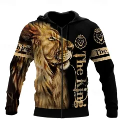 Men's Lion Graphic Prints Hoodie Hoodies Sweatshirt Streetwear Casual Long Sleeve Hooded Sports & Outdoor Daily Sports Yellow / Black Black & Yellow Zipper Print Spring & Fall Designer