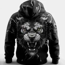 Men's Lion Hoodies Sweatshirt Fashion Cool Long Sleeve Crew Neck Party Holiday Streetwear Black Drawstring Fall Winter Designer