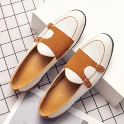 Men's Loafers & Slip-Ons Penny Loafers Suede Nylon Comfortable Slip Resistant Loafer Buckle White Green Color Block