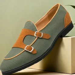 Men's Loafers & Slip-Ons Penny Loafers Suede Nylon Comfortable Slip Resistant Loafer Buckle White Green Color Block