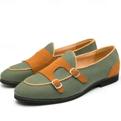Men's Loafers & Slip-Ons Penny Loafers Suede Nylon Comfortable Slip Resistant Loafer Buckle White Green Color Block