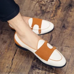 Men's Loafers & Slip-Ons Penny Loafers Suede Nylon Comfortable Slip Resistant Loafer Buckle White Green Color Block