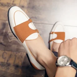 Men's Loafers & Slip-Ons Penny Loafers Suede Nylon Comfortable Slip Resistant Loafer Buckle White Green Color Block