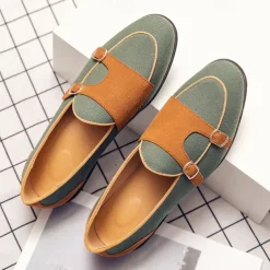 Men's Loafers & Slip-Ons Penny Loafers Suede Nylon Comfortable Slip Resistant Loafer Buckle White Green Color Block