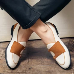 Men's Loafers & Slip-Ons Penny Loafers Suede Nylon Comfortable Slip Resistant Loafer Buckle White Green Color Block