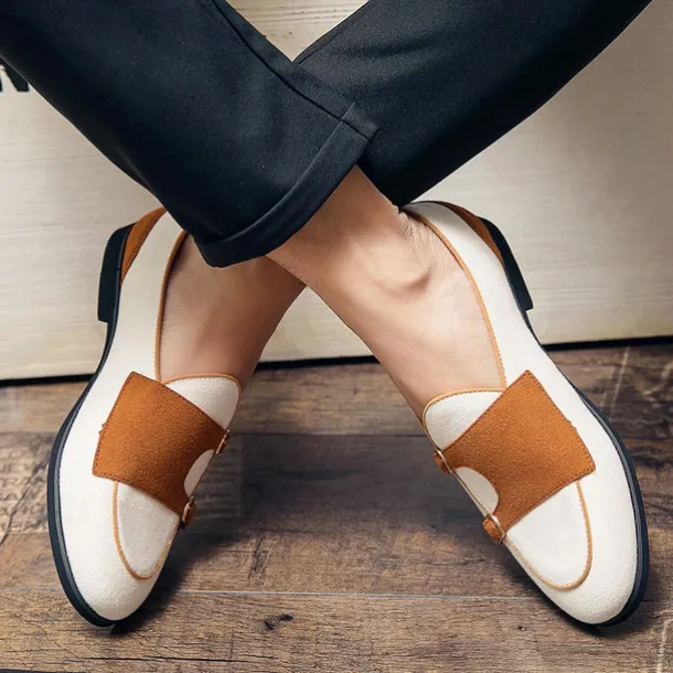 Men's Loafers & Slip-Ons Penny Loafers Suede Nylon Comfortable Slip Resistant Loafer Buckle White Green Color Block