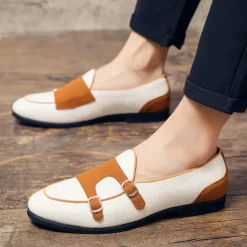 Men's Loafers & Slip-Ons Penny Loafers Suede Nylon Comfortable Slip Resistant Loafer Buckle White Green Color Block