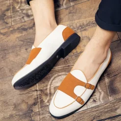 Men's Loafers & Slip-Ons Penny Loafers Suede Nylon Comfortable Slip Resistant Loafer Buckle White Green Color Block