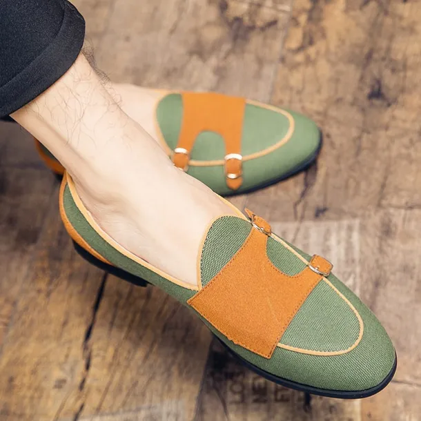Men's Loafers & Slip-Ons Penny Loafers Suede Nylon Comfortable Slip Resistant Loafer Buckle White Green Color Block