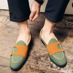 Men's Loafers & Slip-Ons Penny Loafers Suede Nylon Comfortable Slip Resistant Loafer Buckle White Green Color Block