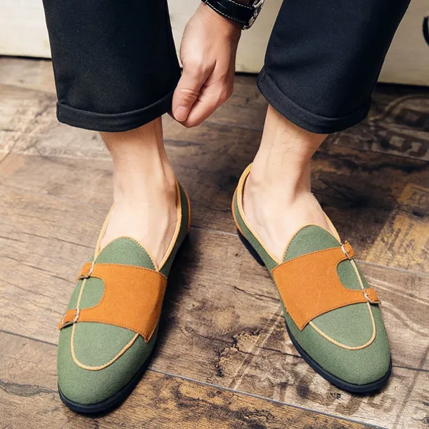 Men's Loafers & Slip-Ons Penny Loafers Suede Nylon Comfortable Slip Resistant Loafer Buckle White Green Color Block