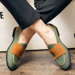 Men's Loafers & Slip-Ons Penny Loafers Suede Nylon Comfortable Slip Resistant Loafer Buckle White Green Color Block
