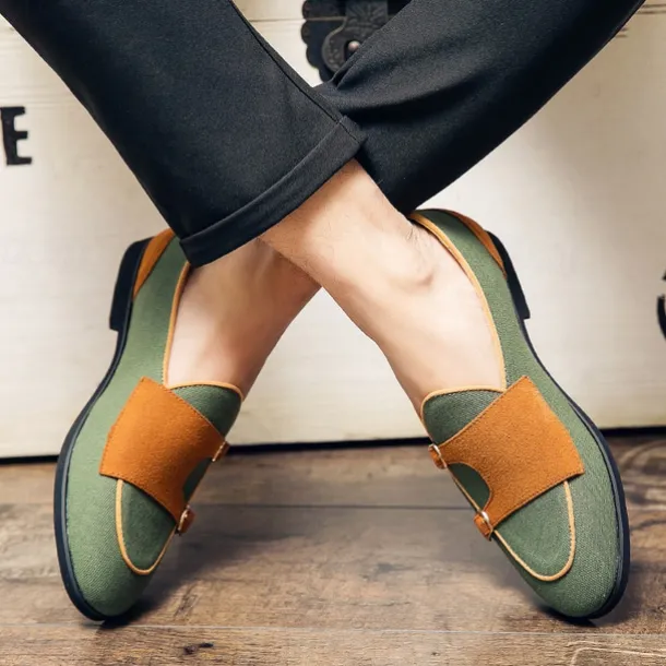 Men's Loafers & Slip-Ons Penny Loafers Suede Nylon Comfortable Slip Resistant Loafer Buckle White Green Color Block