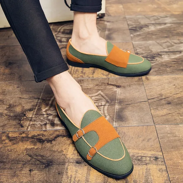 Men's Loafers & Slip-Ons Penny Loafers Suede Nylon Comfortable Slip Resistant Loafer Buckle White Green Color Block