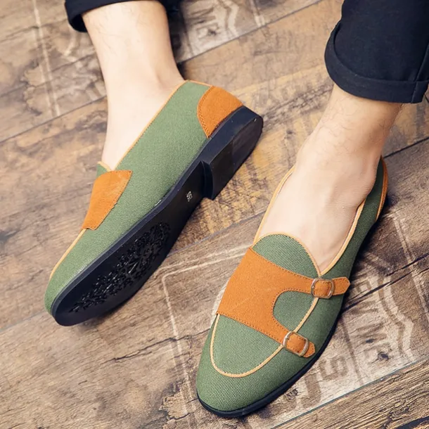 Men's Loafers & Slip-Ons Penny Loafers Suede Nylon Comfortable Slip Resistant Loafer Buckle White Green Color Block