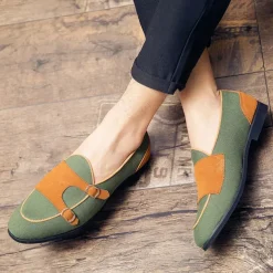 Men's Loafers & Slip-Ons Penny Loafers Suede Nylon Comfortable Slip Resistant Loafer Buckle White Green Color Block