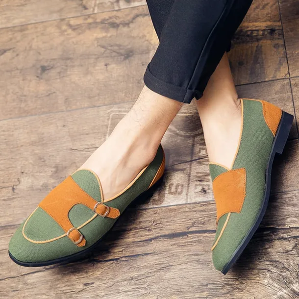 Men's Loafers & Slip-Ons Penny Loafers Suede Nylon Comfortable Slip Resistant Loafer Buckle White Green Color Block