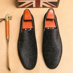 Men's Loafers & Slip-Ons Plus Size Driving Loafers Walking Business British Wedding Party & Evening St. Patrick's Day Fabric Black White Blue Spring Fall