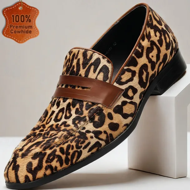 Men's Loafers & Slip-Ons Print Shoes Dress Loafers Leather Italian Full-Grain Cowhide Comfortable Slip Resistant Loafer Yellow-Brown