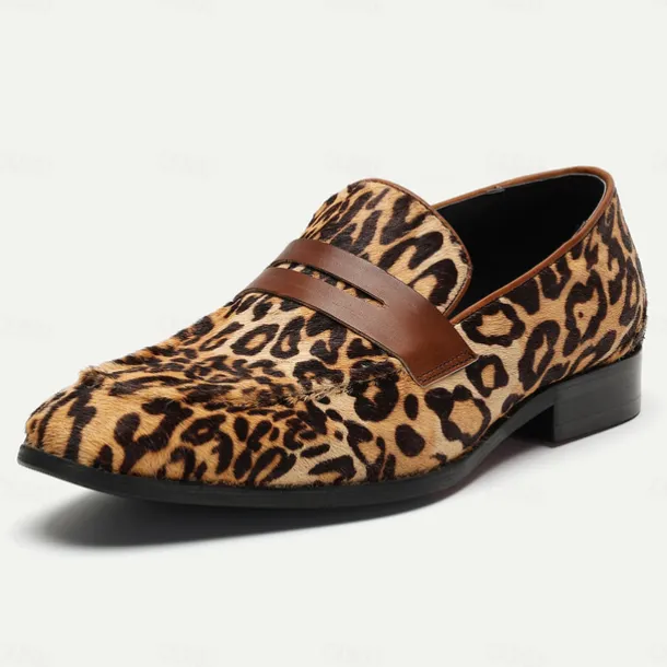 Men's Loafers & Slip-Ons Print Shoes Dress Loafers Leather Italian Full-Grain Cowhide Comfortable Slip Resistant Loafer Yellow-Brown