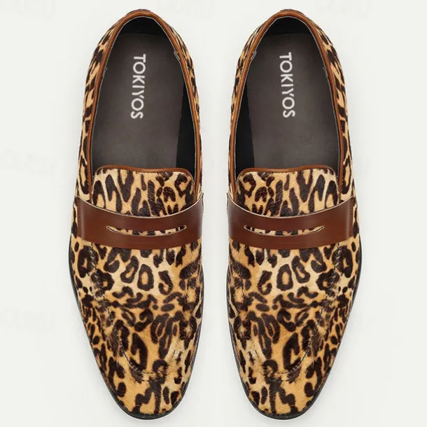 Men's Loafers & Slip-Ons Print Shoes Dress Loafers Leather Italian Full-Grain Cowhide Comfortable Slip Resistant Loafer Yellow-Brown