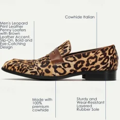 Men's Loafers & Slip-Ons Print Shoes Dress Loafers Leather Italian Full-Grain Cowhide Comfortable Slip Resistant Loafer Yellow-Brown