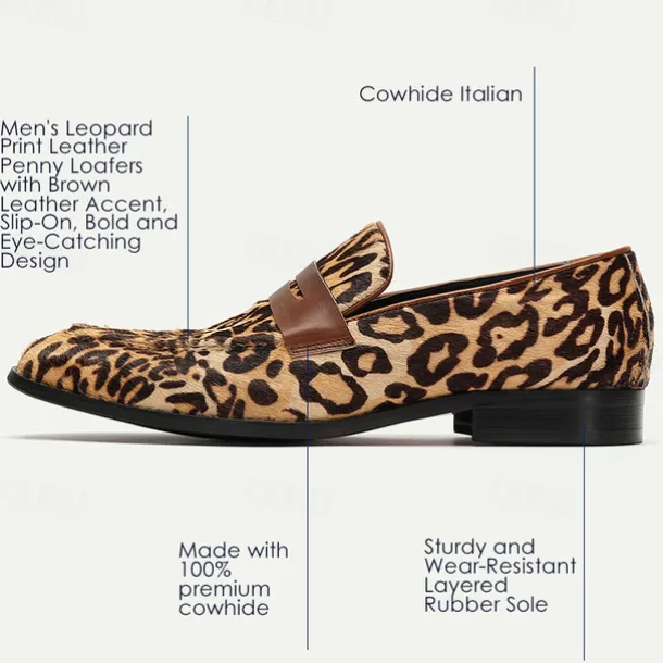 Men's Loafers & Slip-Ons Print Shoes Dress Loafers Leather Italian Full-Grain Cowhide Comfortable Slip Resistant Loafer Yellow-Brown