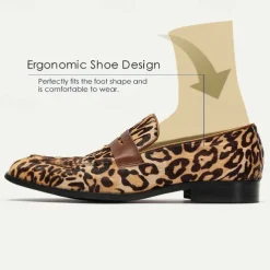 Men's Loafers & Slip-Ons Print Shoes Dress Loafers Leather Italian Full-Grain Cowhide Comfortable Slip Resistant Loafer Yellow-Brown