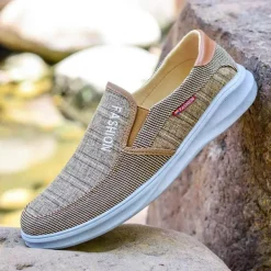 Men's Loafers & Slip-Ons Slip-on Sneakers Walking Classic Casual Outdoor Daily Canvas Breathable Loafer Coffee Gray Striped Spring Fall