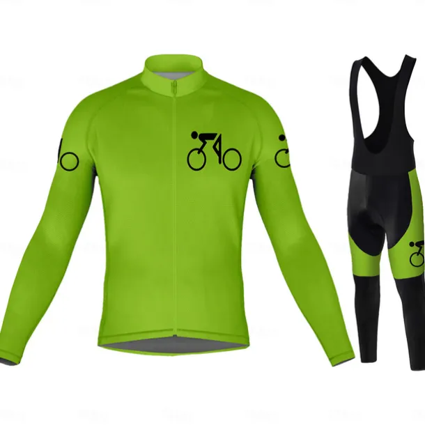 Men's Long Sleeve Cycling Jersey with Bib Tights Blue Bike 3D Pad Breathable Quick Dry Sports Graphic Clothing Apparel