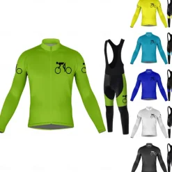 Men's Long Sleeve Cycling Jersey with Bib Tights Blue Bike 3D Pad Breathable Quick Dry Sports Graphic Clothing Apparel