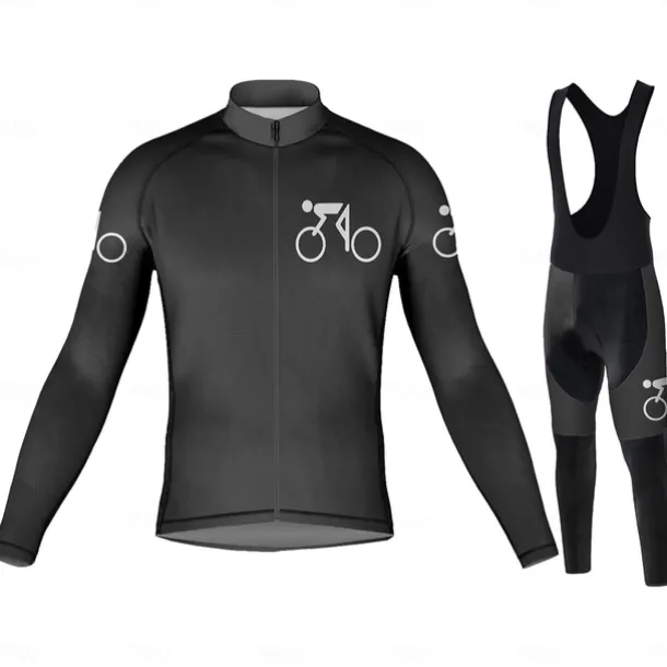 Men's Long Sleeve Cycling Jersey with Bib Tights Blue Bike 3D Pad Breathable Quick Dry Sports Graphic Clothing Apparel