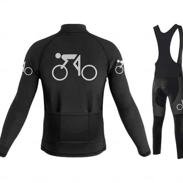 Men's Long Sleeve Cycling Jersey with Bib Tights Blue Bike 3D Pad Breathable Quick Dry Sports Graphic Clothing Apparel