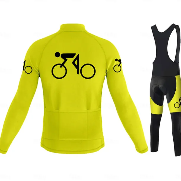 Men's Long Sleeve Cycling Jersey with Bib Tights Blue Bike 3D Pad Breathable Quick Dry Sports Graphic Clothing Apparel
