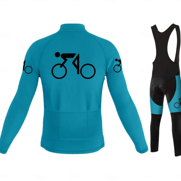 Men's Long Sleeve Cycling Jersey with Bib Tights Blue Bike 3D Pad Breathable Quick Dry Sports Graphic Clothing Apparel