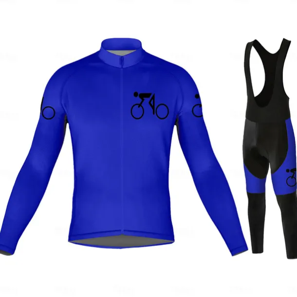 Men's Long Sleeve Cycling Jersey with Bib Tights Blue Bike 3D Pad Breathable Quick Dry Sports Graphic Clothing Apparel