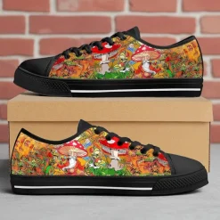 Men's Low Top Canvas Sneakers – Colorful Abstract Graffiti Print, Lace-Up Casual Skate Shoes, Stylish Streetwear & Everyday Footwear