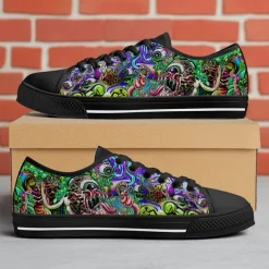 Men's Low Top Canvas Sneakers – Colorful Abstract Graffiti Print, Lace-Up Casual Skate Shoes, Stylish Streetwear & Everyday Footwear